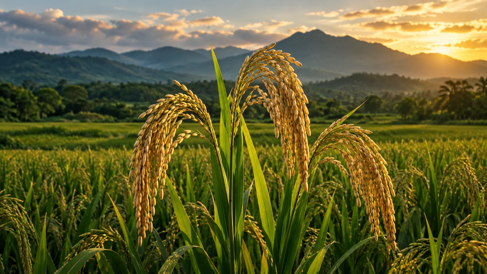 Espigas de arroz maduro en un campo de Chiriquí